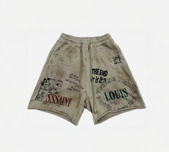 SSSAINT LOUIS Grunge Graphic Fleece Shorts