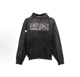Satoshi Nakamoto Distressed Zip‑Up Hoodie