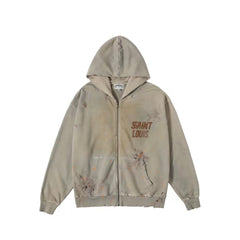 SSSAINT LOUIS Paint‑Splatter Zip‑Up Hoodie