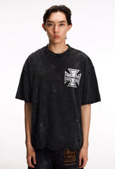 SSSAINT LOUIS Back‑Print Distressed T‑Shirt
