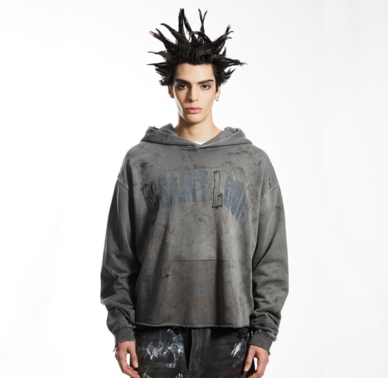 SSSAINT LOUIS Cropped Distressed Hoodie