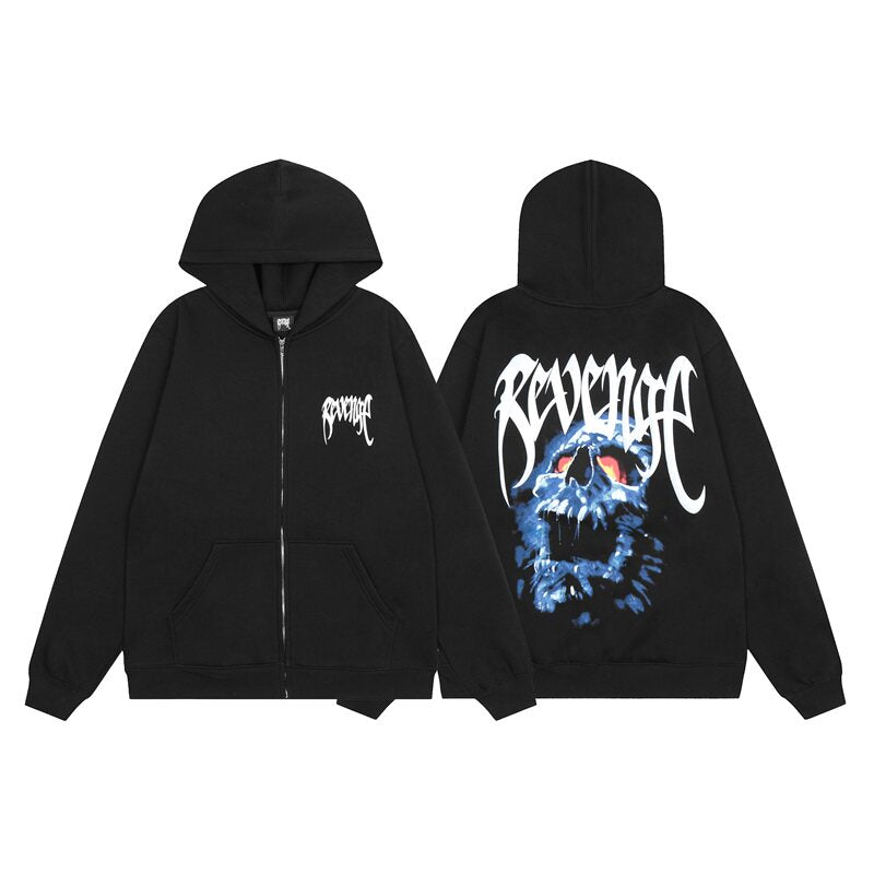 Revenge Dual‑Print Full‑Zip Hoodie