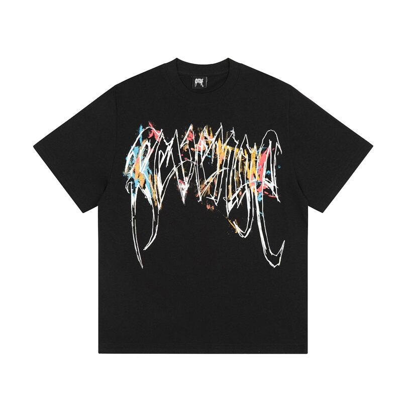 Revenge Color‑Splash Gothic Script T‑Shirt