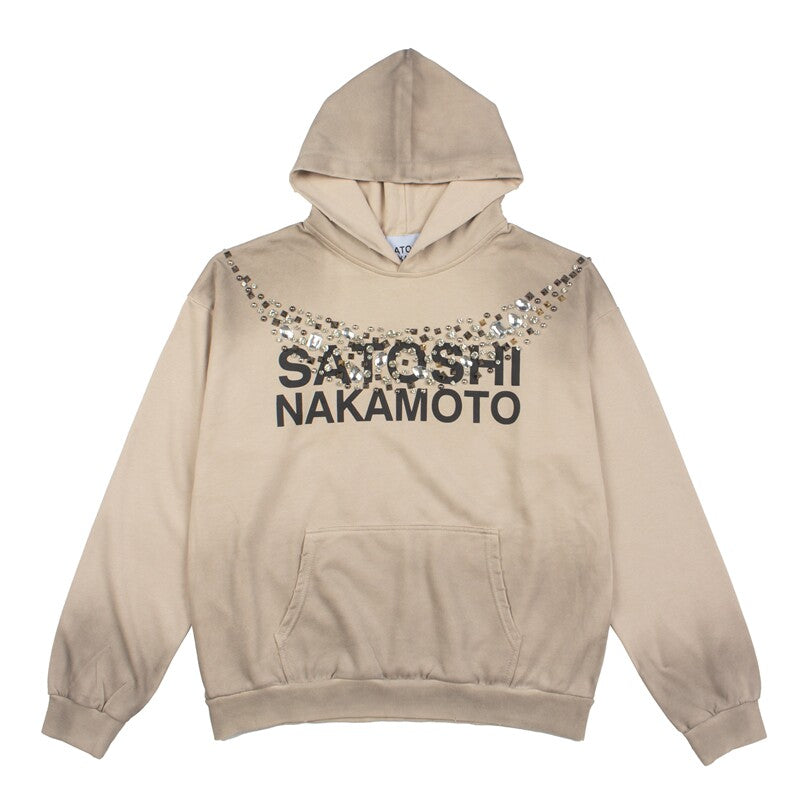 Satoshi Nakamoto Studded Logo Faded Hoodie
