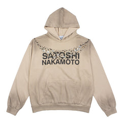 Satoshi Nakamoto Studded Logo Faded Hoodie