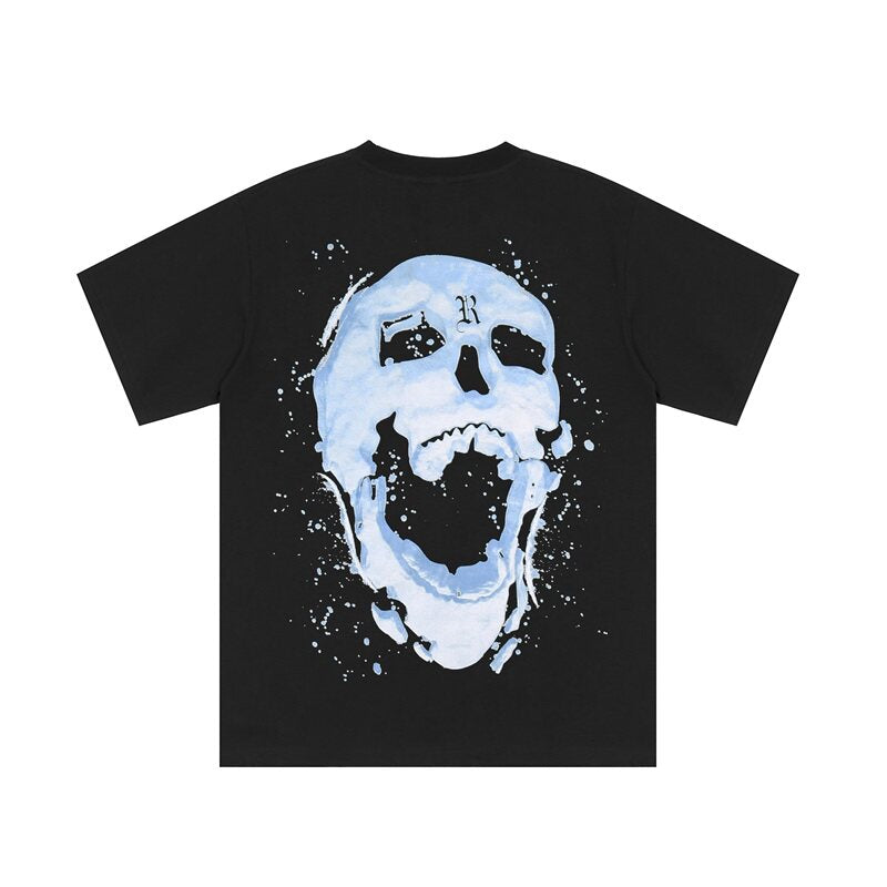 Revenge Blue Splash Skull Graphic T‑Shirt
