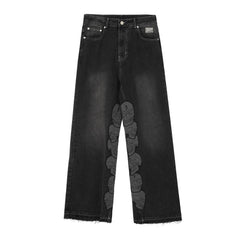 Revenge Skull Embroidery Wide‑Leg Jeans