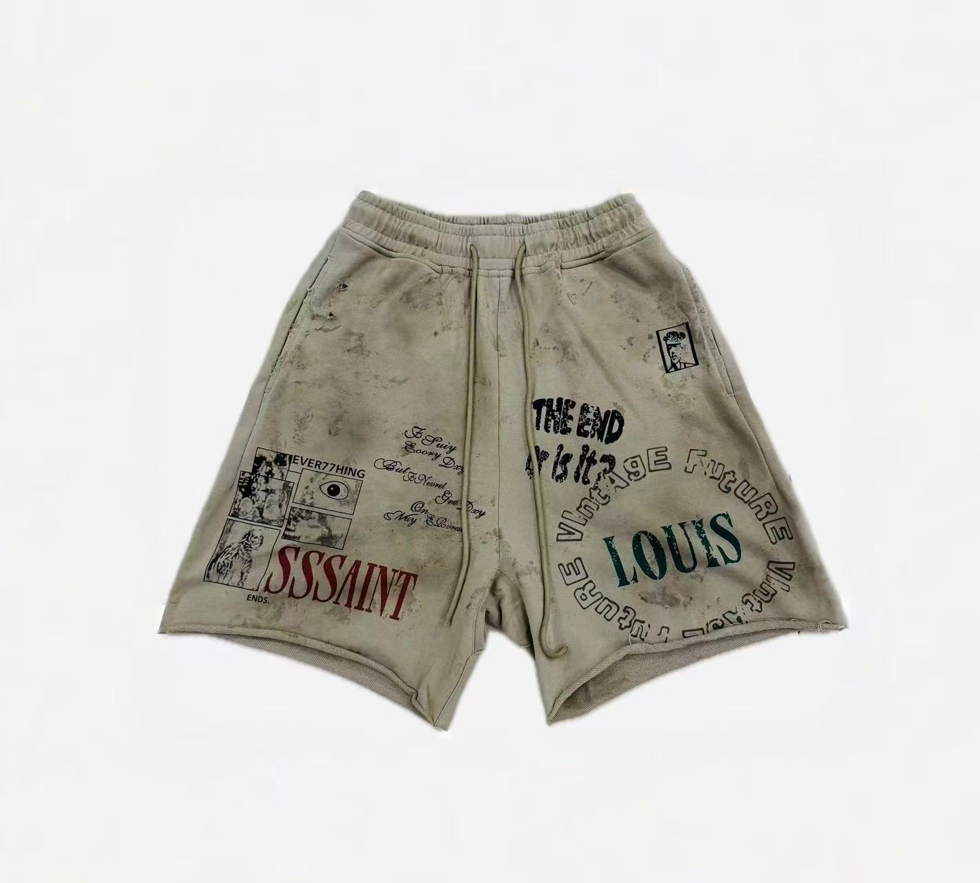 SSSAINT LOUIS Grunge Graphic Fleece Shorts