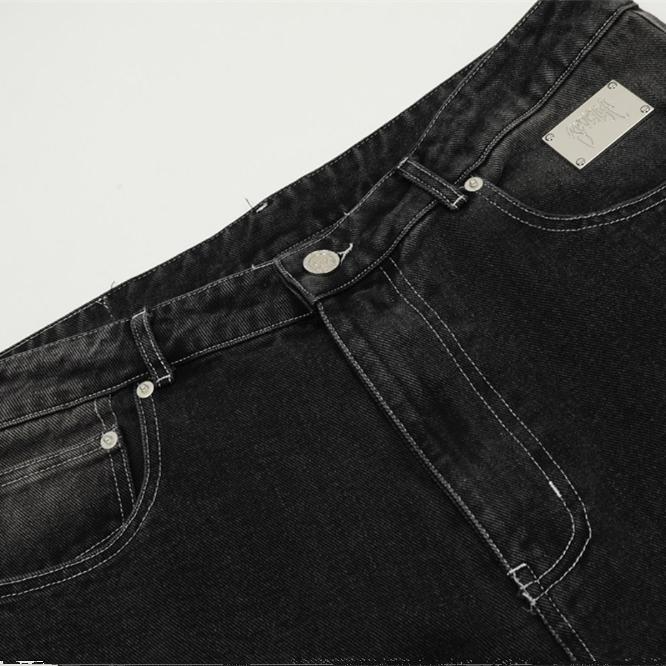 Revenge Skull Embroidery Wide‑Leg Jeans