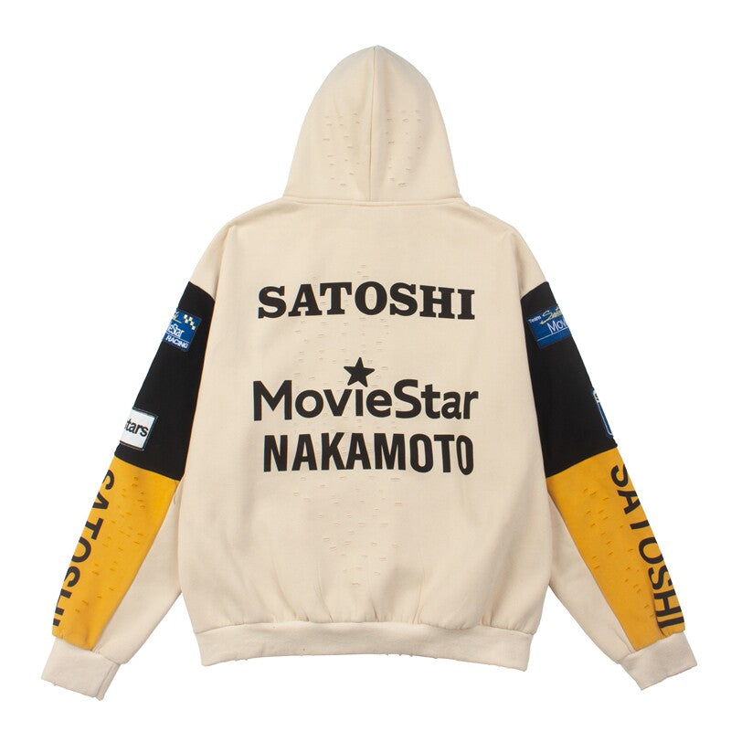 Satoshi Nakamoto Color‑Block Racing Hoodie