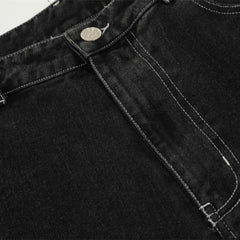 Revenge Skull Embroidery Wide‑Leg Jeans