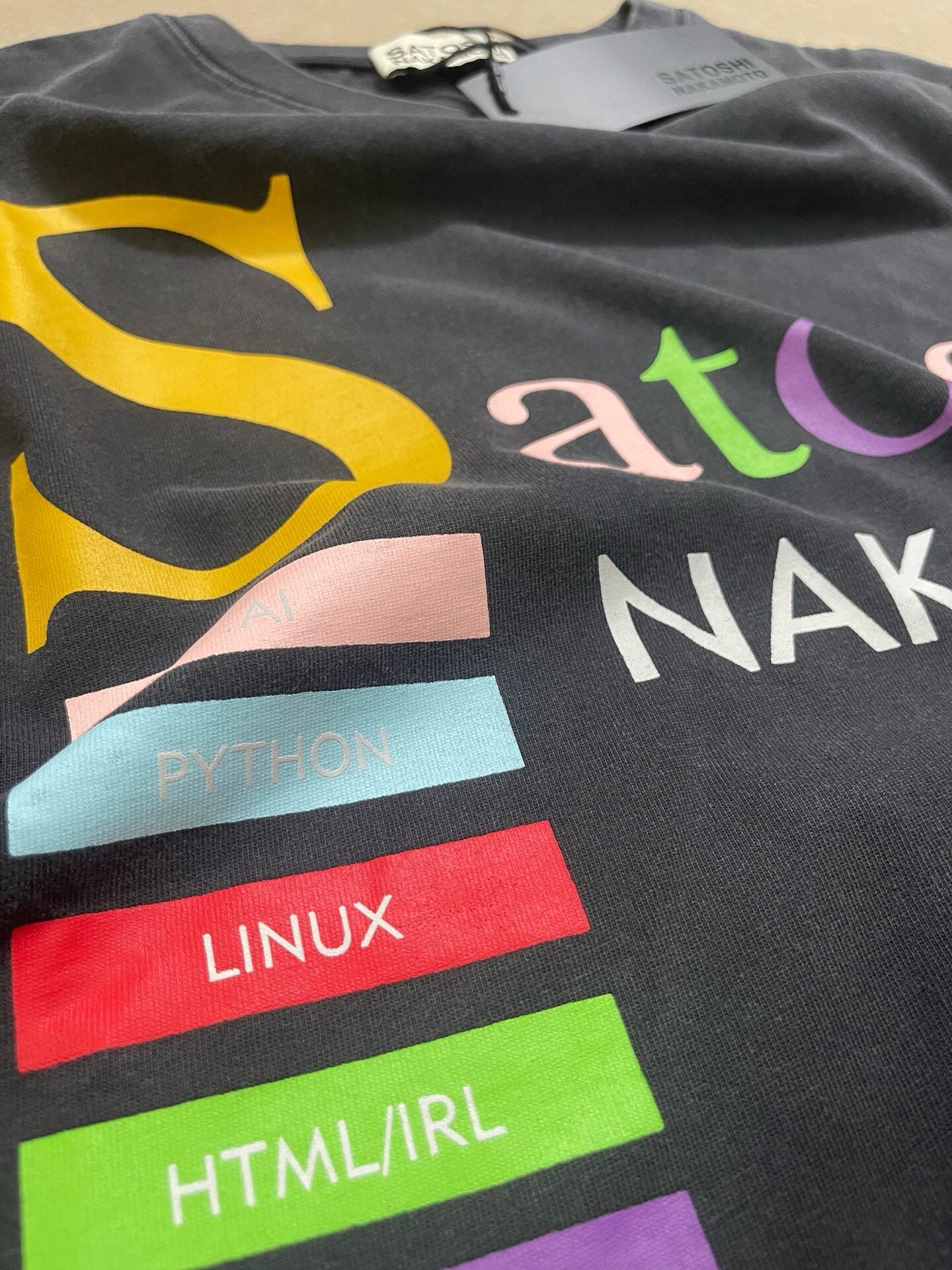 Satoshi Nakamoto Multicolor Code Logo Tee