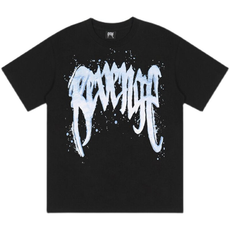 Revenge Blue Splash Skull Graphic T‑Shirt