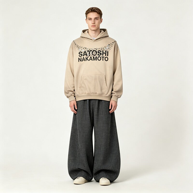 Satoshi Nakamoto Studded Logo Faded Hoodie