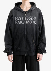 Satoshi Nakamoto Distressed Zip‑Up Hoodie