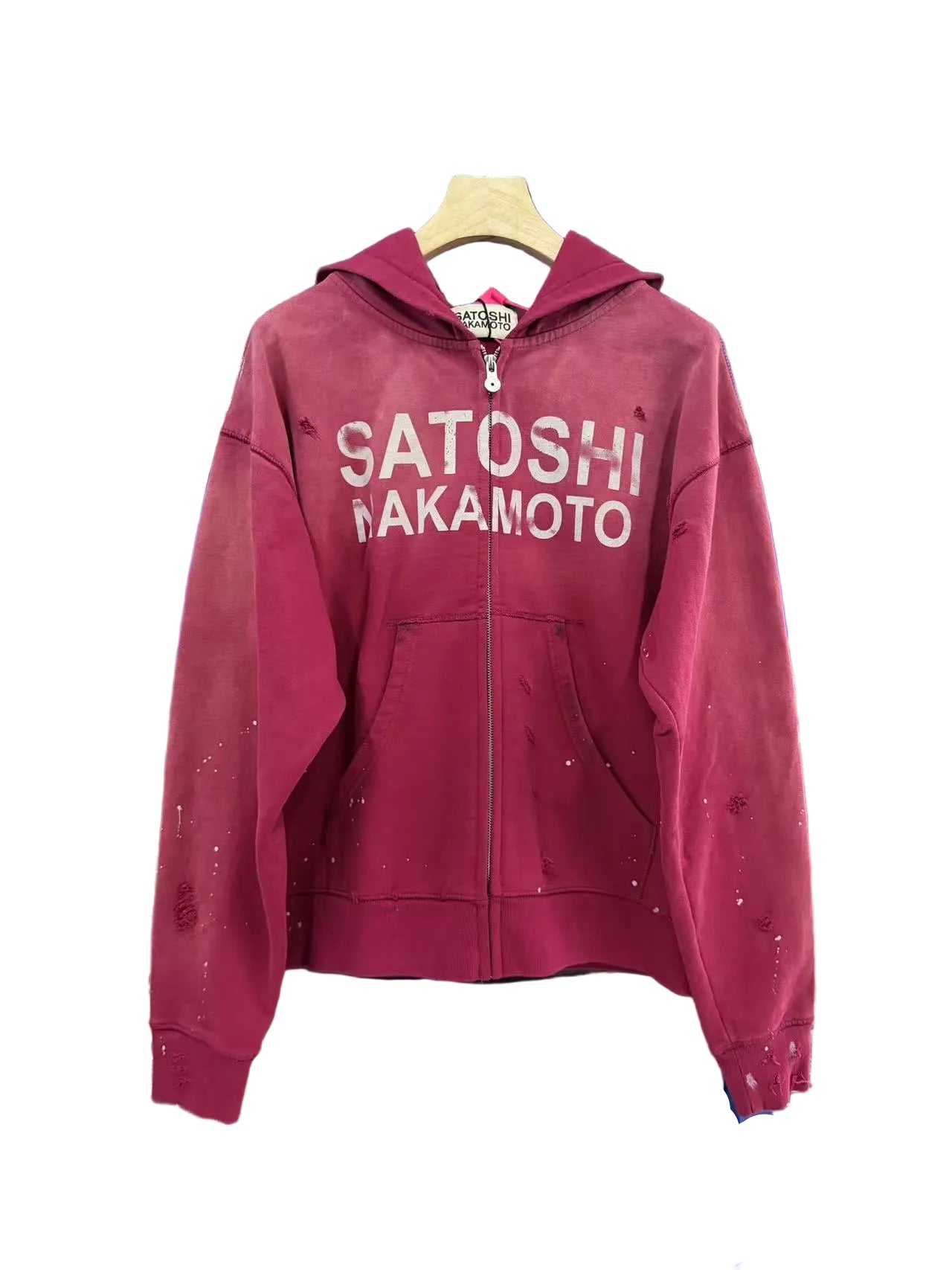 Satoshi Nakamoto Distressed Zip‑Up Hoodie