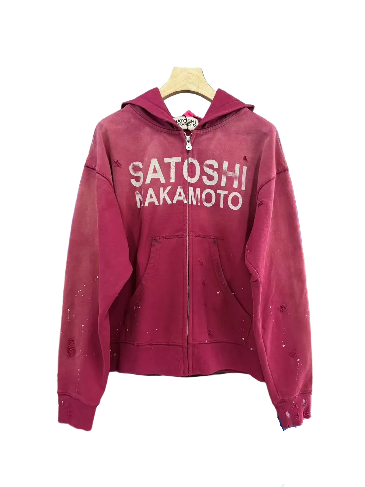 Satoshi Nakamoto Distressed Zip‑Up Hoodie