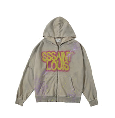 SSSAINT LOUIS Spray Logo Zip‑Up Hoodie
