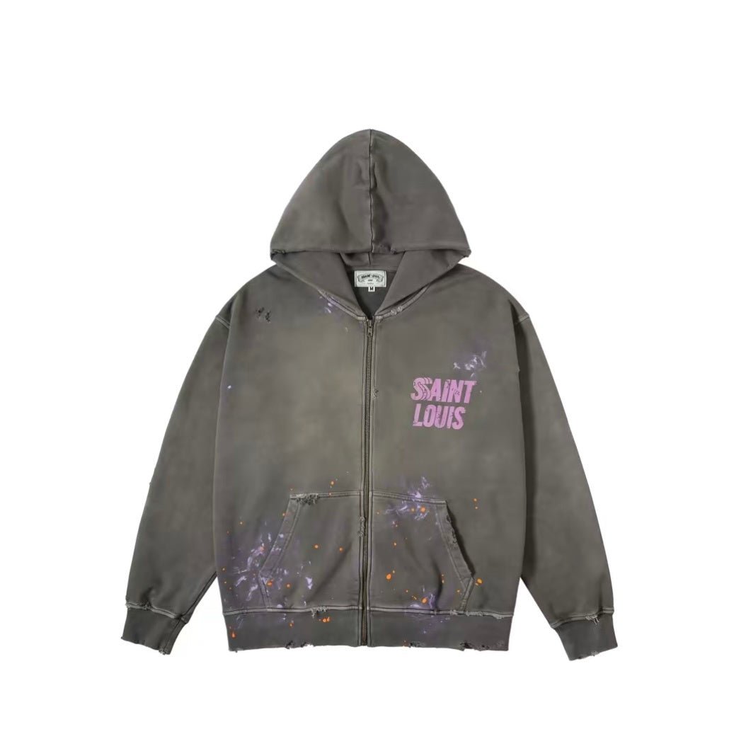 SSSAINT LOUIS Paint‑Splatter Zip‑Up Hoodie