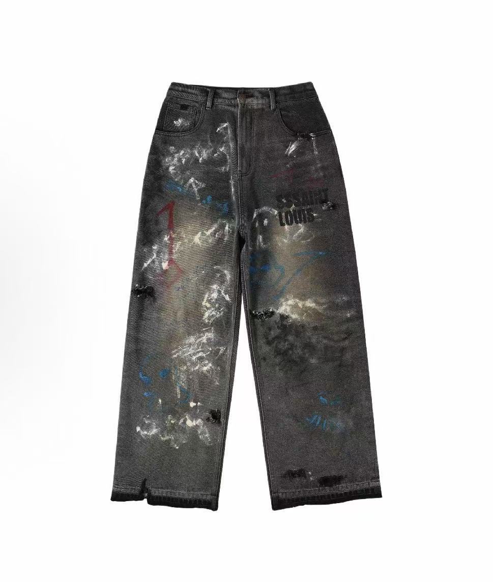 SSSAINT LOUIS Graffiti Distressed Baggy Jeans