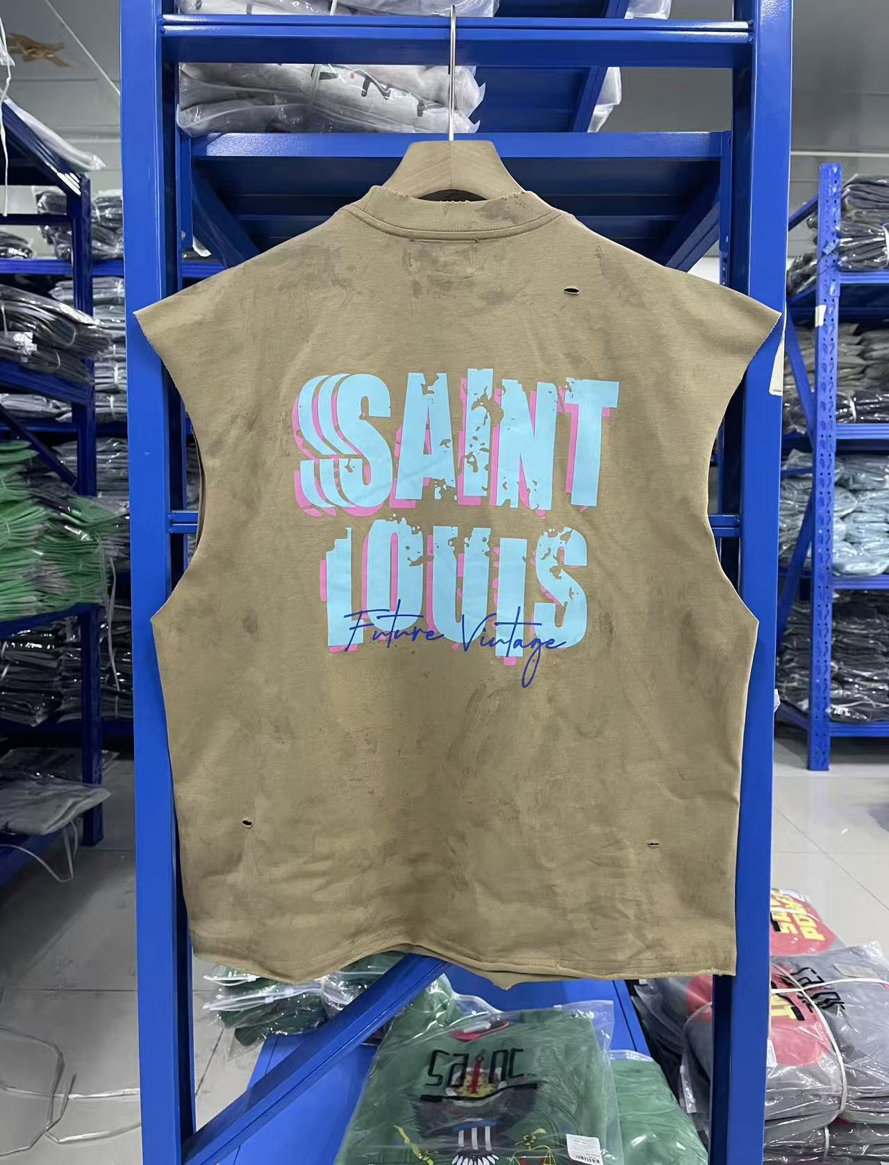 SSSAINT LOUIS Portrait Distressed Sleeveless Tee