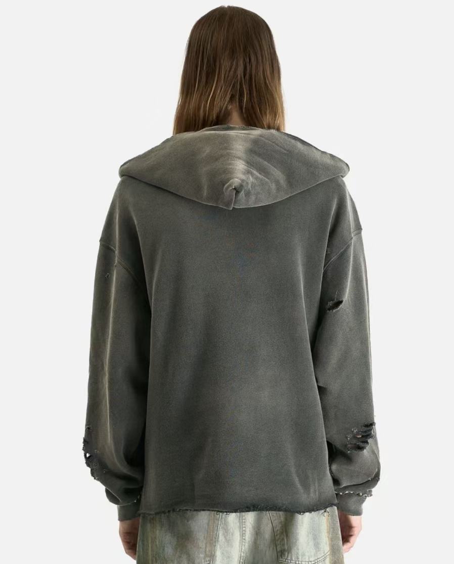 Satoshi Nakamoto V‑Neck Distressed Hoodie