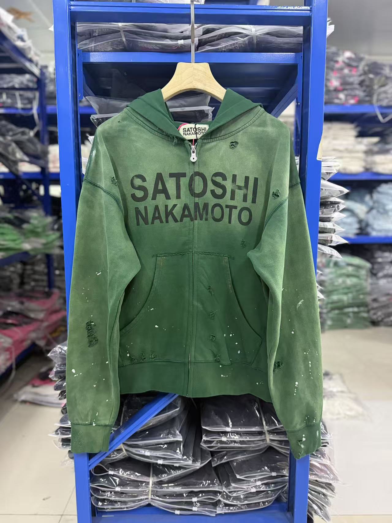 Satoshi Nakamoto Distressed Zip‑Up Hoodie