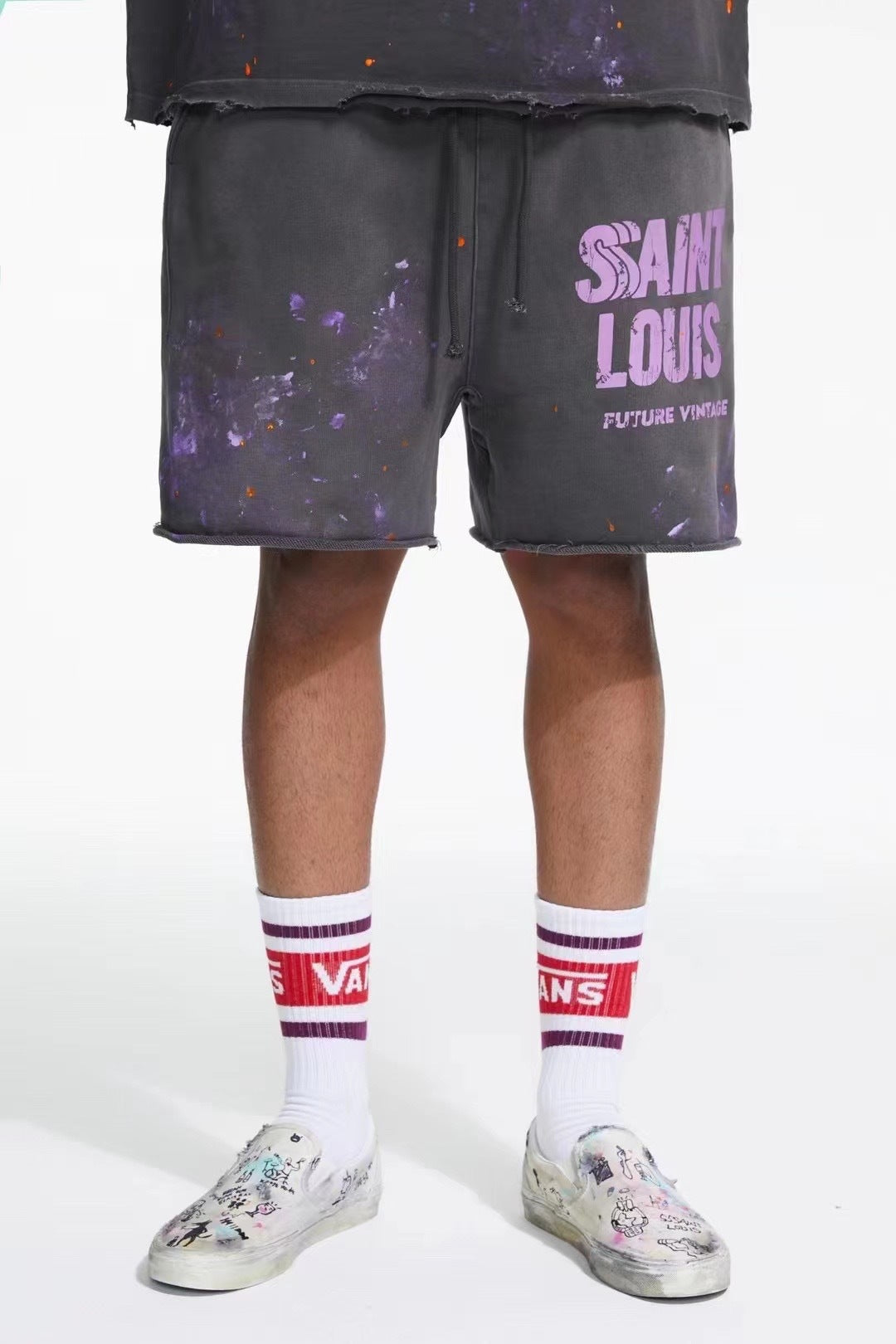 SSSAINT LOUIS Paint‑Splatter Sweat Shorts
