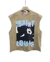 SSSAINT LOUIS Portrait Distressed Sleeveless Tee