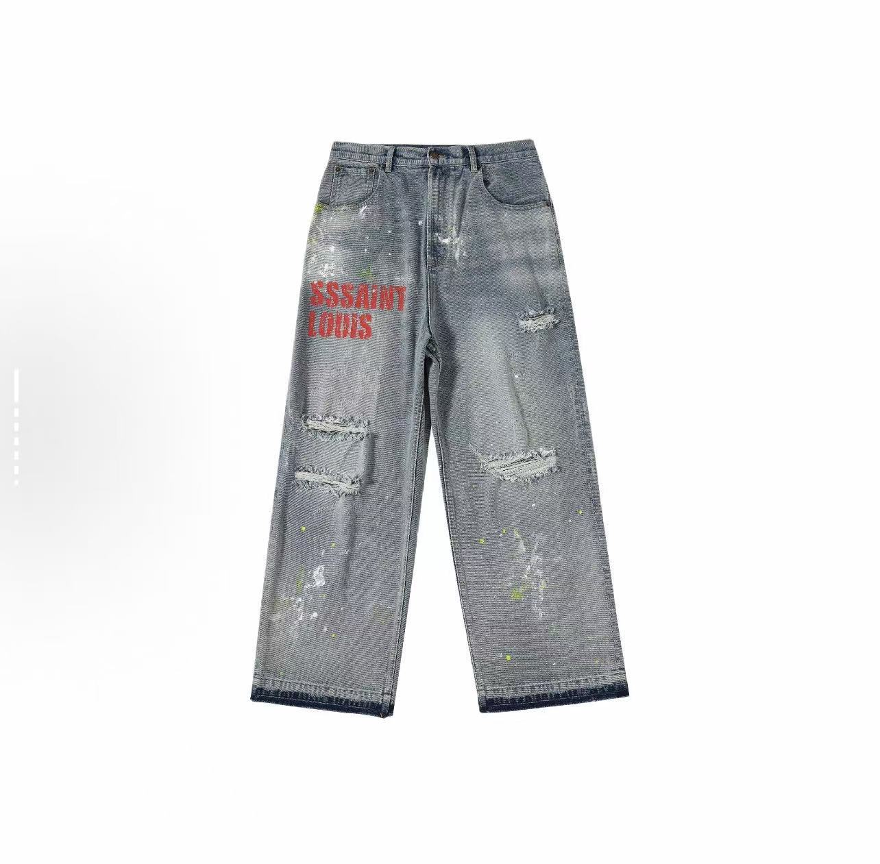 SSSAINT LOUIS Paint‑Splatter Baggy Jeans