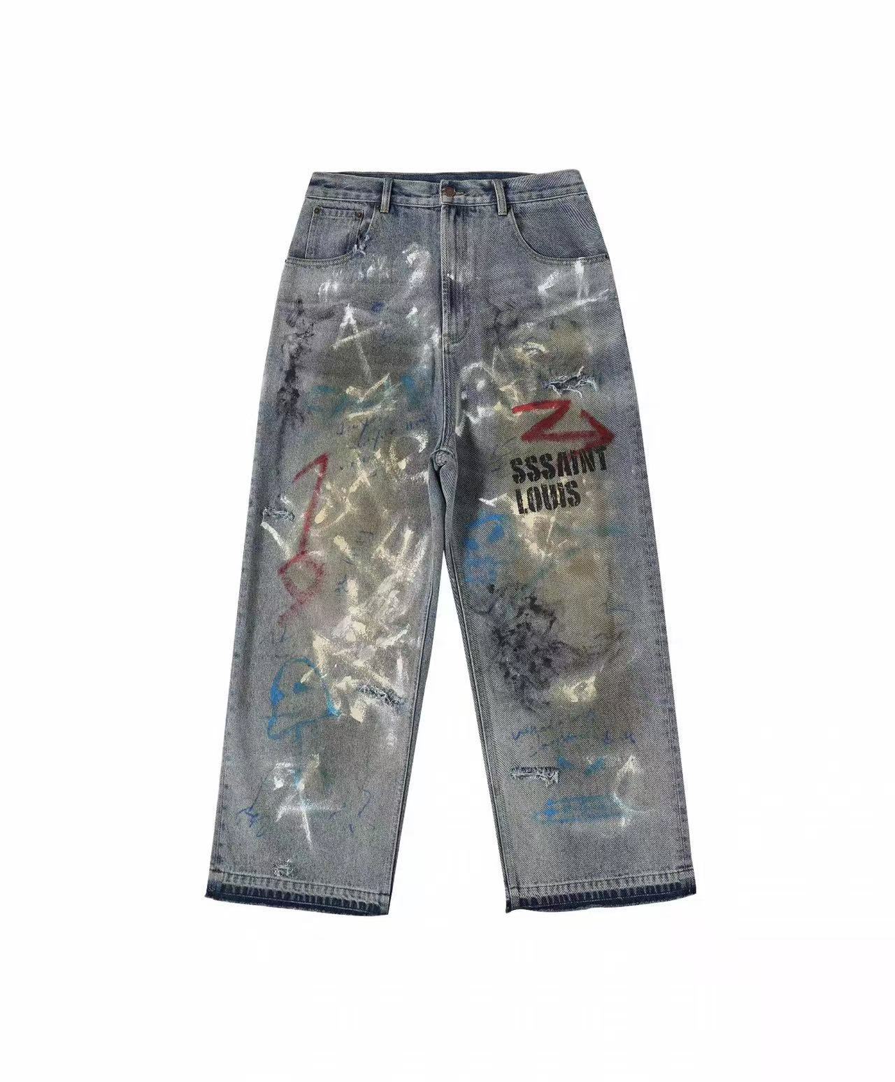 SSSAINT LOUIS Graffiti Paint‑Splatter Baggy Jeans