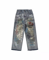 SSSAINT LOUIS Graffiti Paint‑Splatter Baggy Jeans