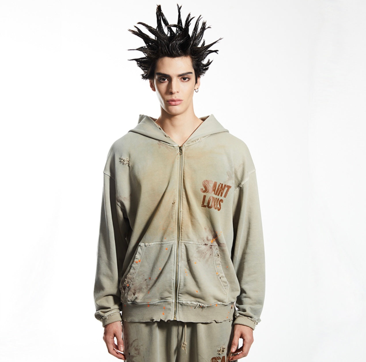 SSSAINT LOUIS Paint‑Splatter Zip‑Up Hoodie