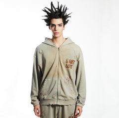 SSSAINT LOUIS Paint‑Splatter Zip‑Up Hoodie