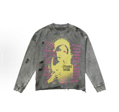 SSSAINT LOUIS Grunge Portrait Print Top
