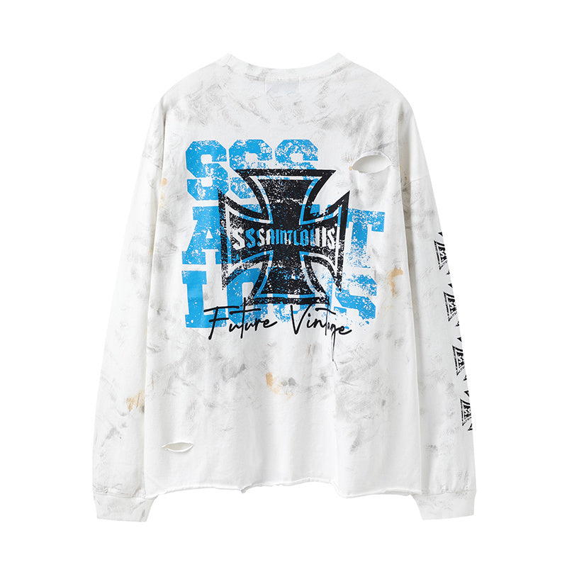 SSSAINT LOUIS Cross Distressed Long‑Sleeve