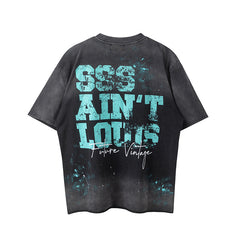SSSAINT LOUIS Cyan Logo Distressed T‑Shirt