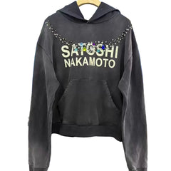 Satoshi Nakamoto Rhinestone Studded Hoodie