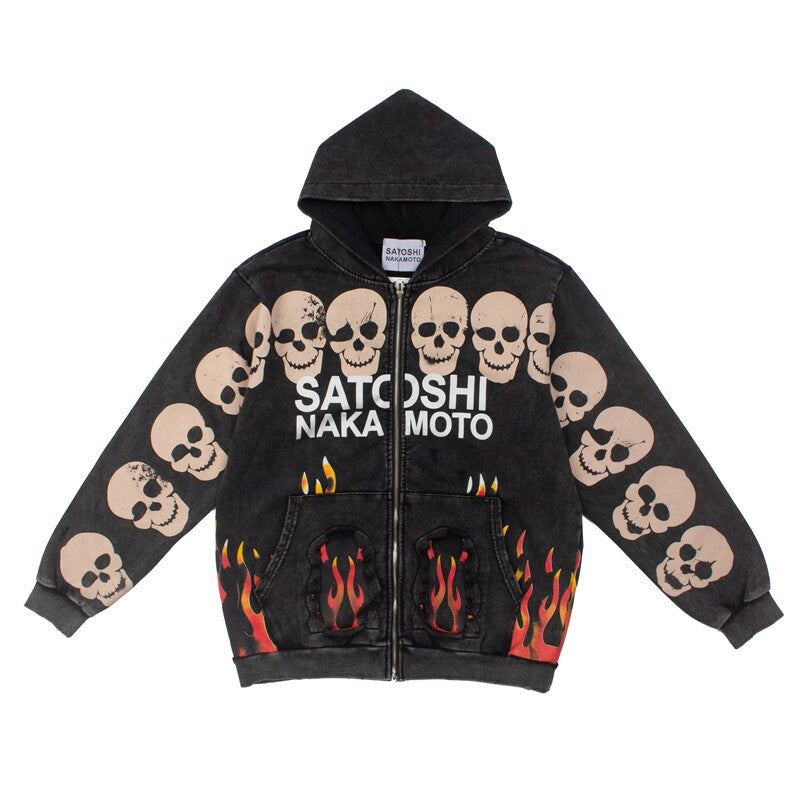 Satoshi Nakamoto Rock‑Style Full‑Zip Hoodie