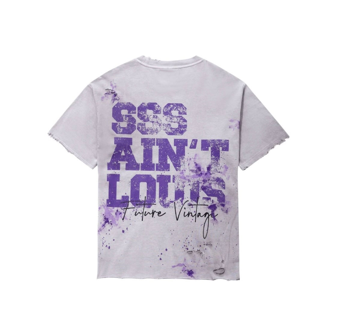 SSSAINT LOUIS Purple Logo Ripped T‑Shirt