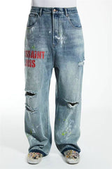 SSSAINT LOUIS Paint‑Splatter Baggy Jeans