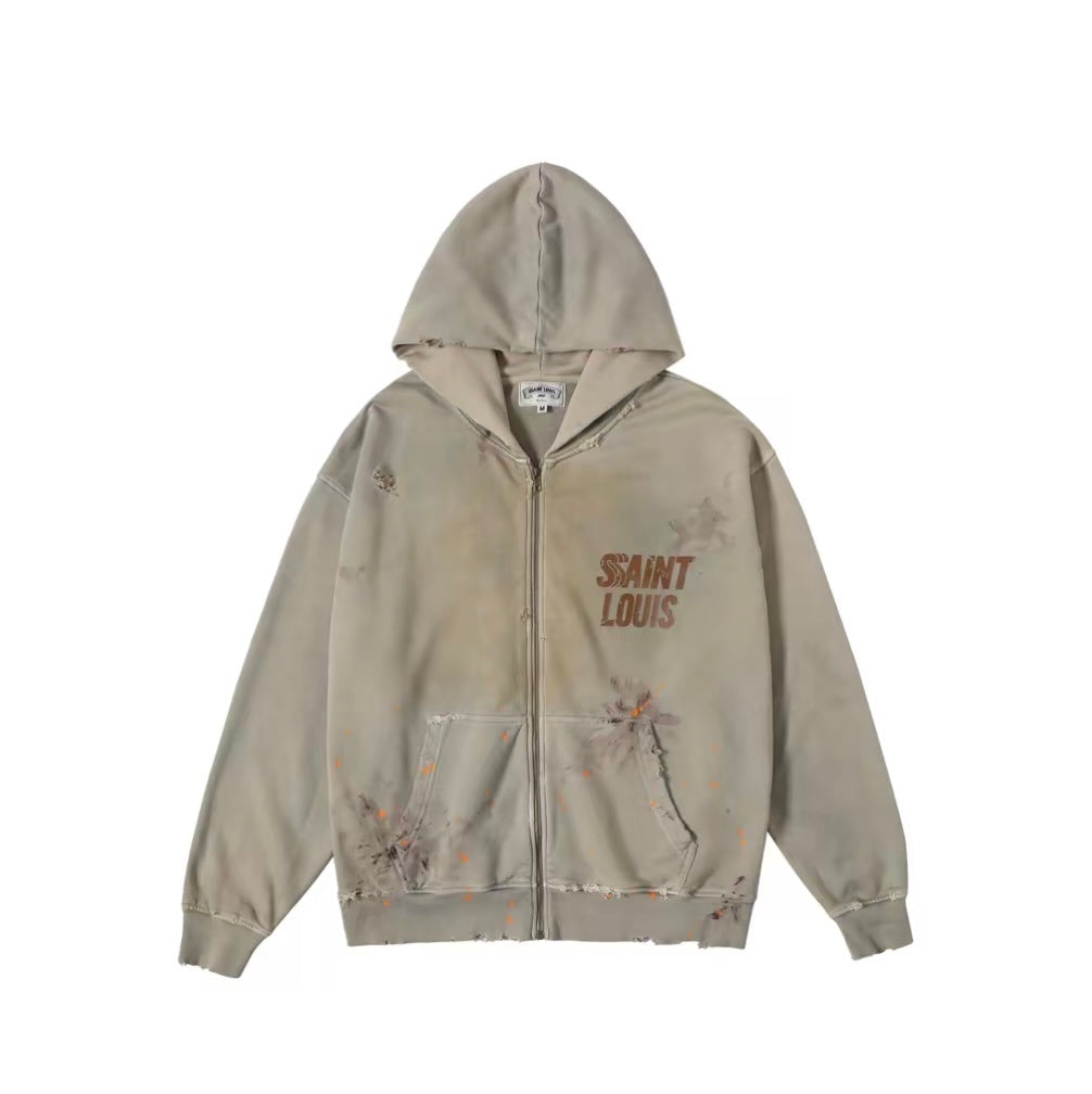 SSSAINT LOUIS Paint‑Splatter Zip‑Up Hoodie