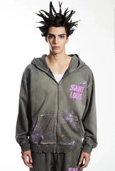 SSSAINT LOUIS Paint‑Splatter Zip‑Up Hoodie