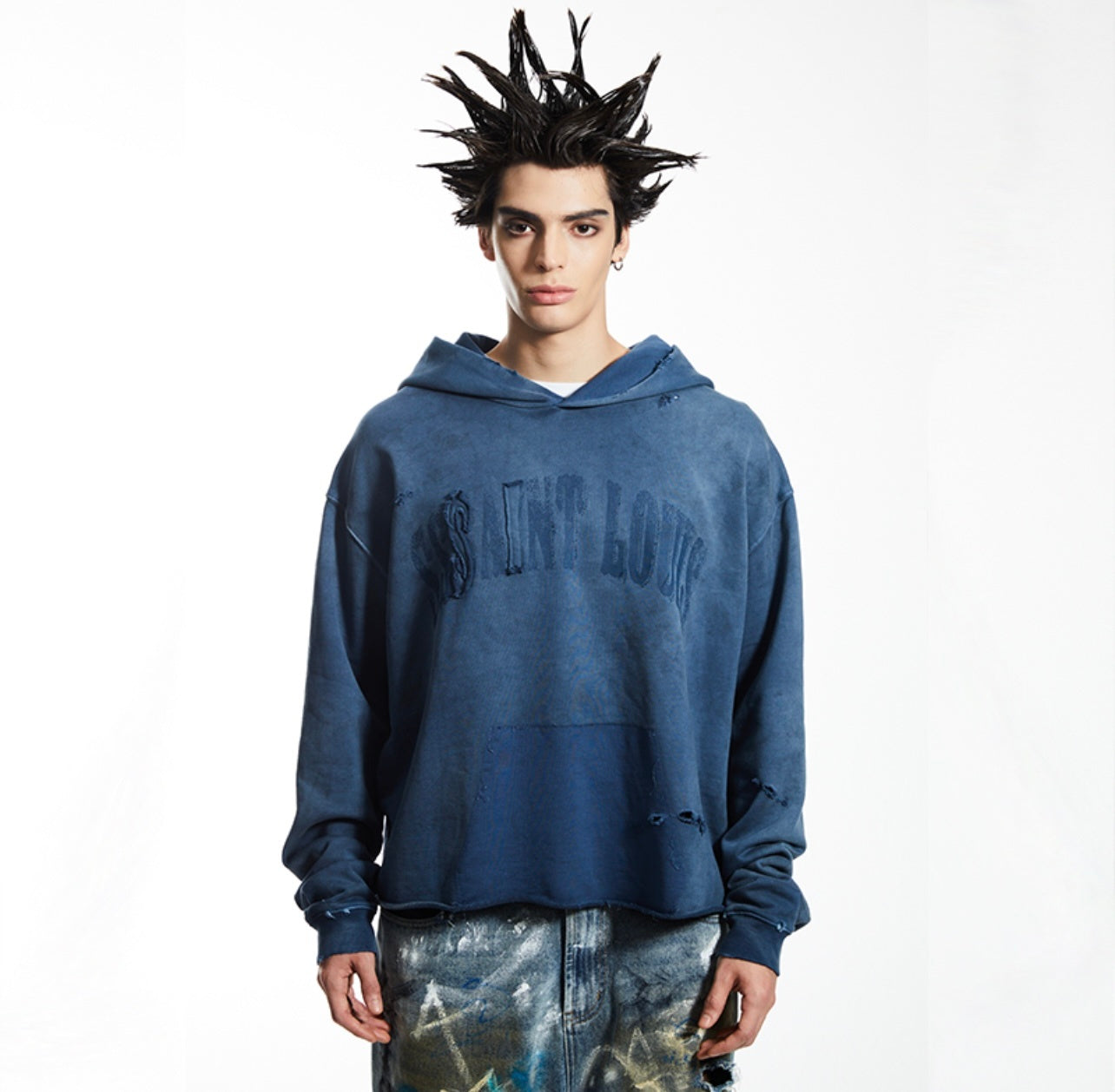 SSSAINT LOUIS Cropped Destroyed Hoodie