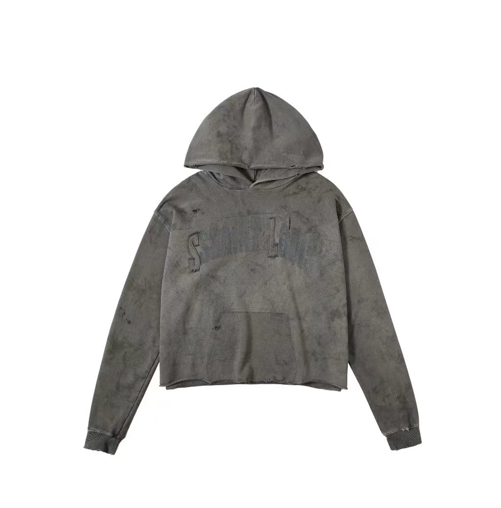 SSSAINT LOUIS Cropped Distressed Hoodie