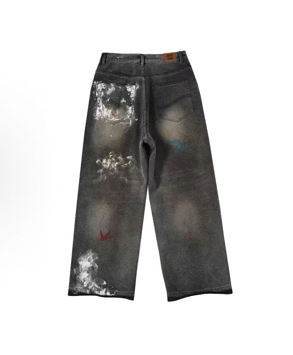 SSSAINT LOUIS Graffiti Distressed Baggy Jeans