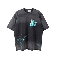 SSSAINT LOUIS Cyan Logo Distressed T‑Shirt