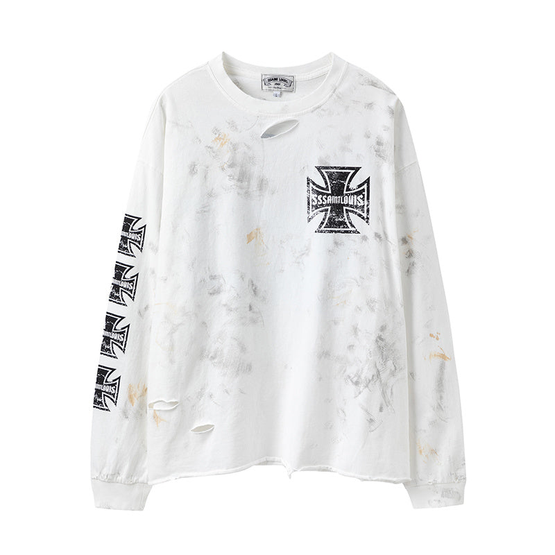 SSSAINT LOUIS Cross Distressed Long‑Sleeve