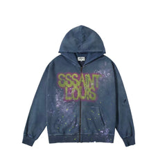 SSSAINT LOUIS Paint‑Splatter Zip‑Up Hoodie