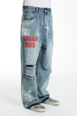 SSSAINT LOUIS Paint‑Splatter Baggy Jeans